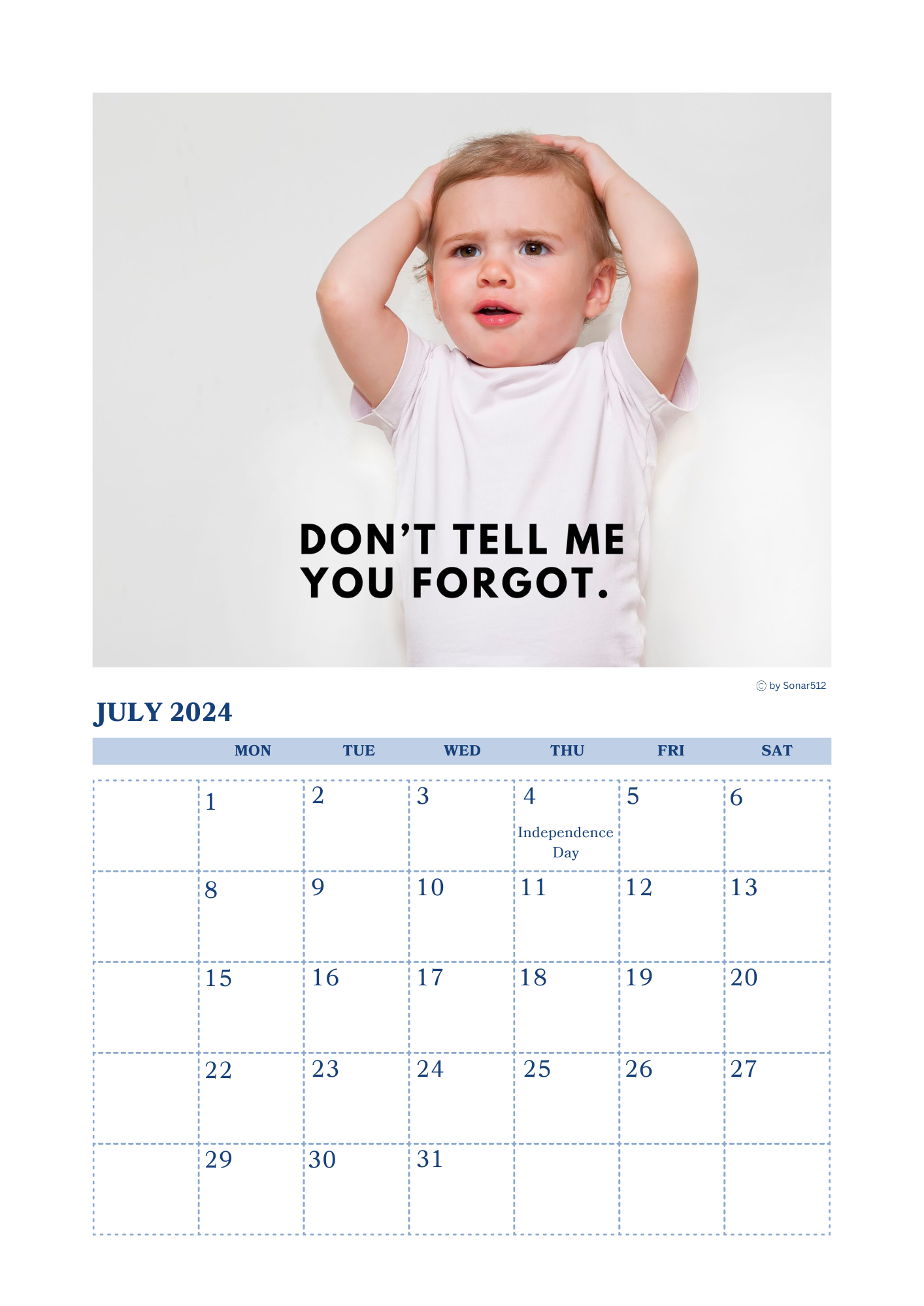Funny Baby Calendar 2024 Monthly Calendar - (Jan - Dec 2024)